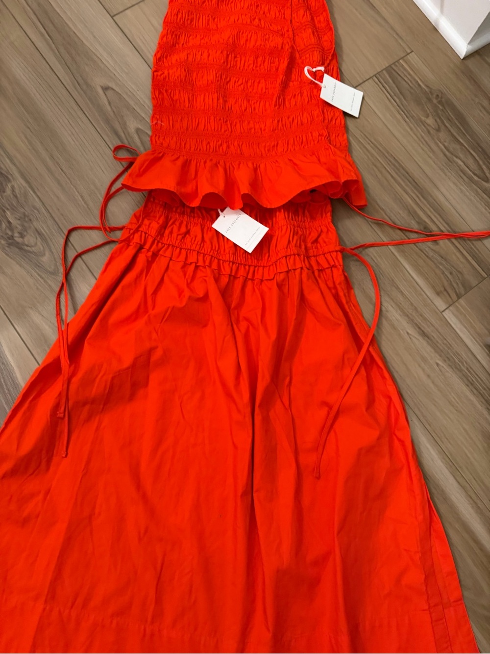 Smocked Bright Orange Top with matching poplin skirt with Ruffle Hem